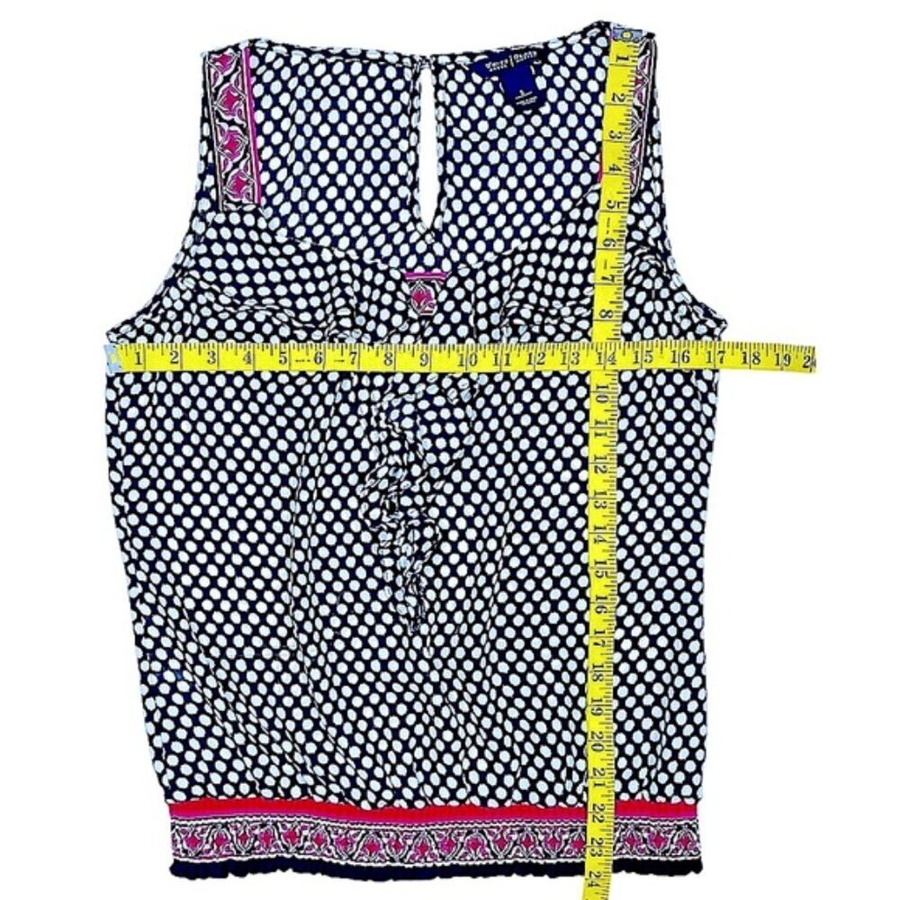 White House Black Market Polka Dot Ruffle Smocked Blousy Tank Top Black White SM - Picture 4 of 16